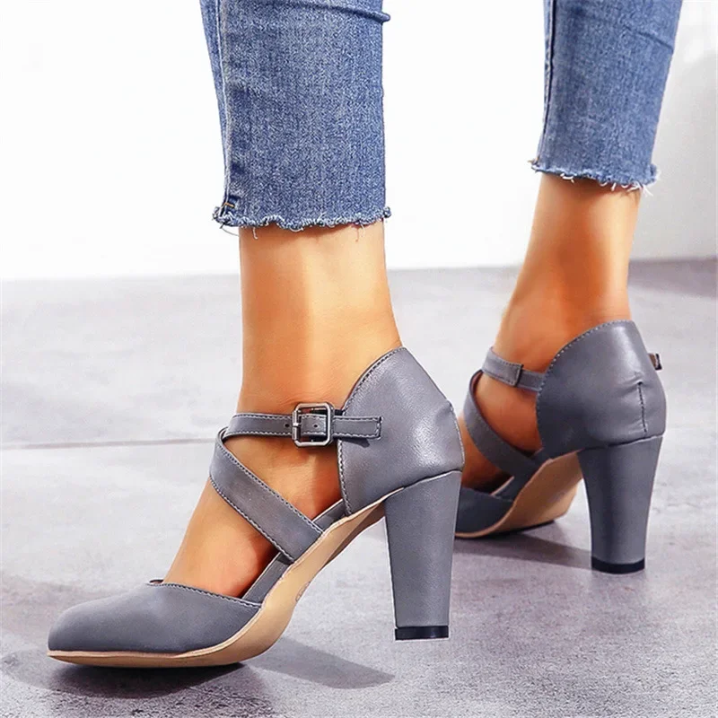 New Roma Pumps for Women Retro Sandals High Heel Ankle Summer Belt Buckle Pumps Casual Women\'s Shoes 2023