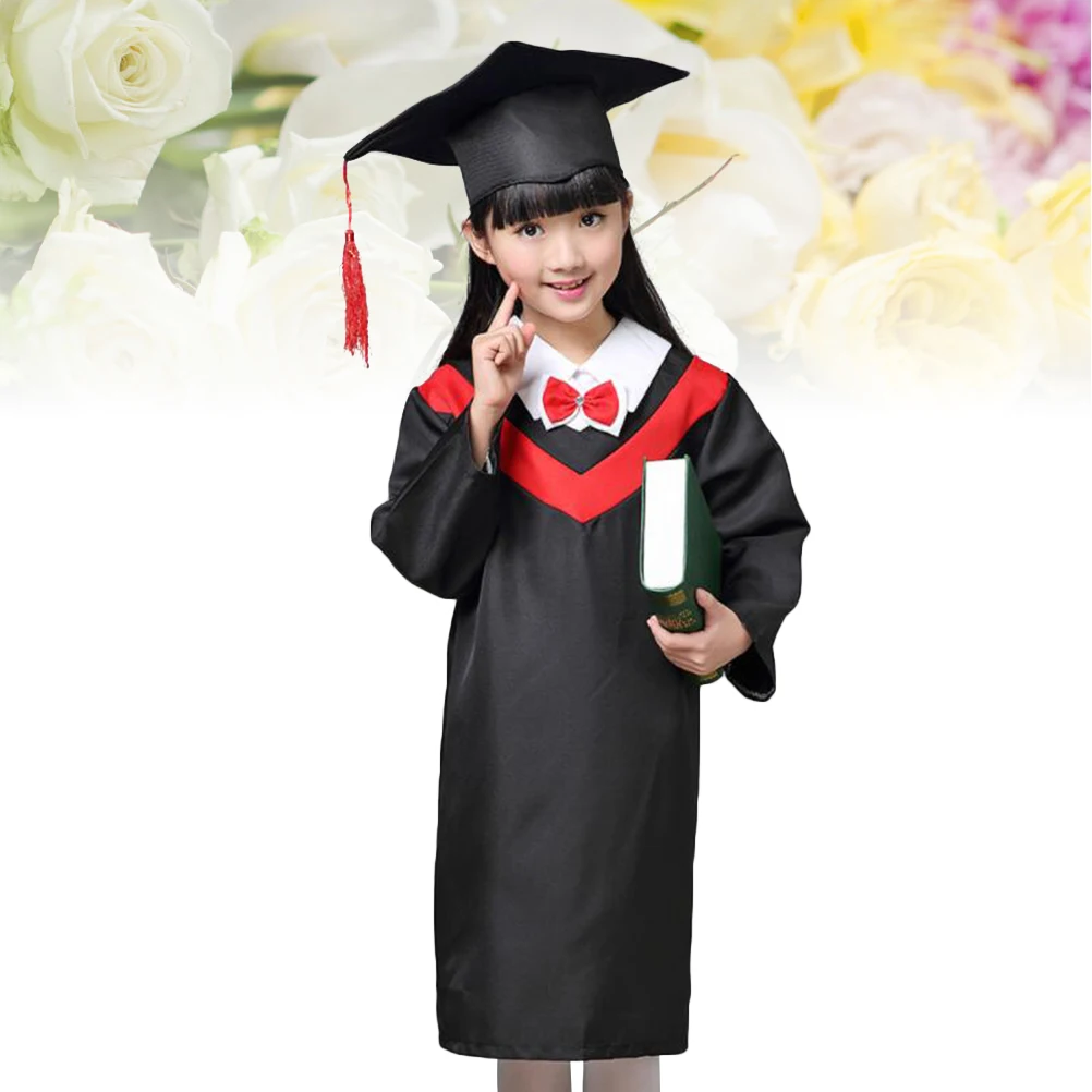 

Kids Graduation Gown Cap Set Black Height 150cm Comfortable Washable Children Sets School Uniforms cosplay Costumes Baby Clothes