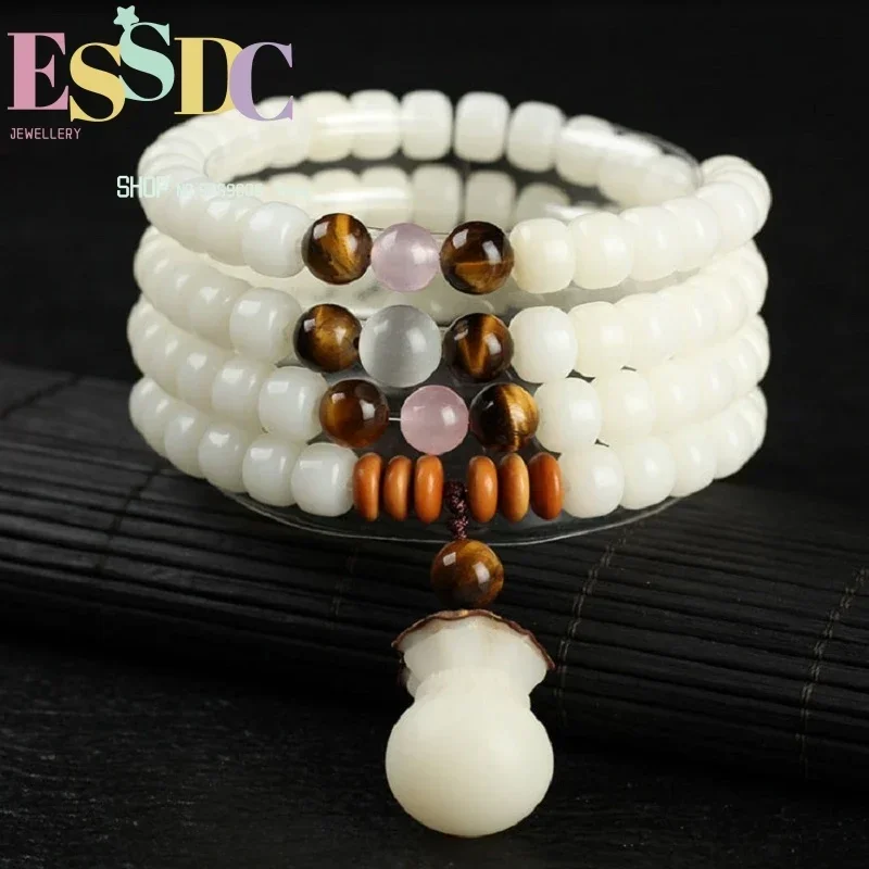 Fashion Design Summer Women Jewelry Hainan Natural White Bodhi Root 108 Mala  Hand String Beaded Tibetan Prayer Bracelet