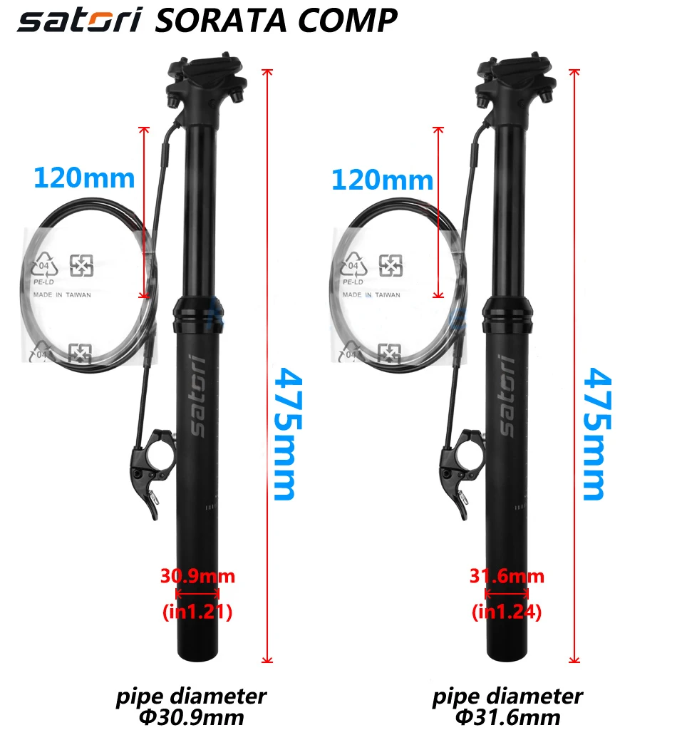 

SATORI Seat Post Wire Remote Control Bike Seatpost Mountain MTB Adjustment Bicycle Seat Post Suspension Air 30.9/31.6x475mm