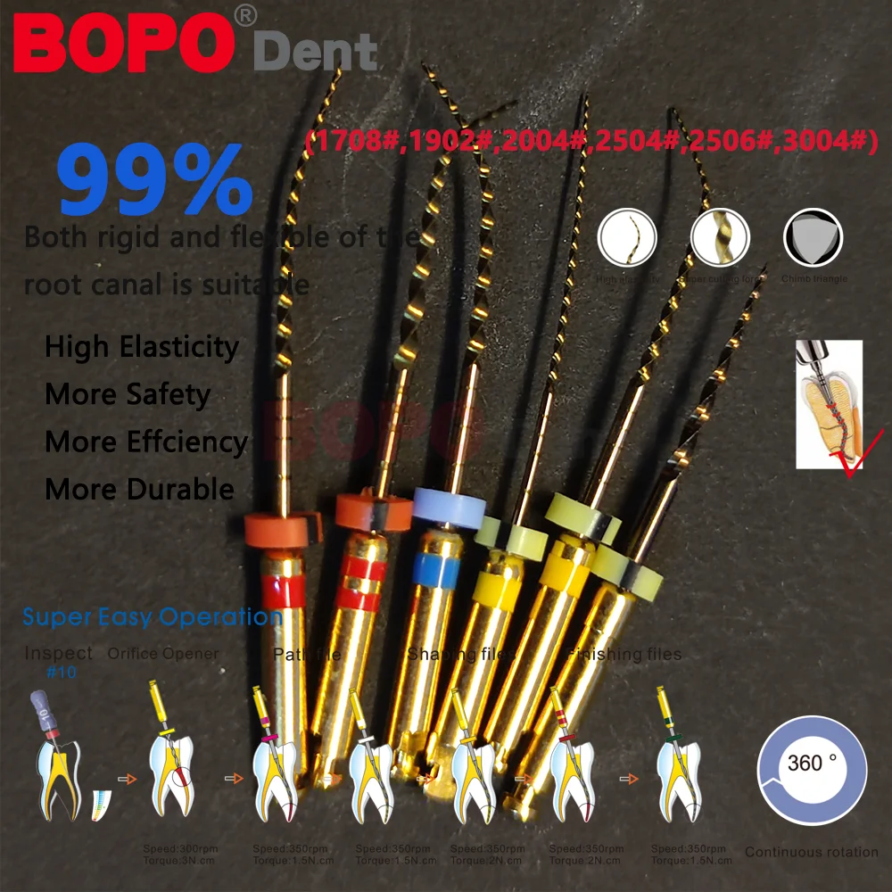6pcs/Box Dental Heat Activated Gold Flexible Files Canal Root Treatment Rotary Golden File Dentist Tools Endodontic Files