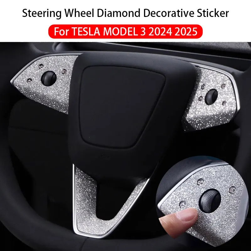 

2024 Refreshed For Tesla Model 3 Highland 2025 Car Steering Wheel Diamond Sticker Interior Accessories Diamond Metal Emblem