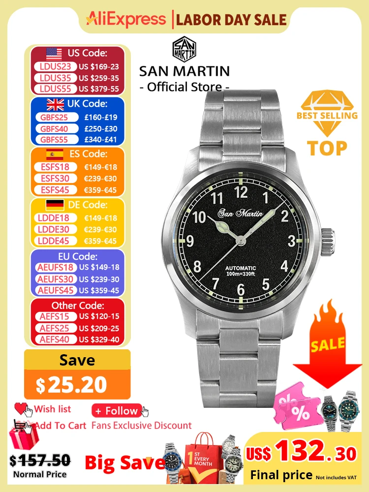 Field Watch Military - San Martin Erkek Pilot Saat 37mm