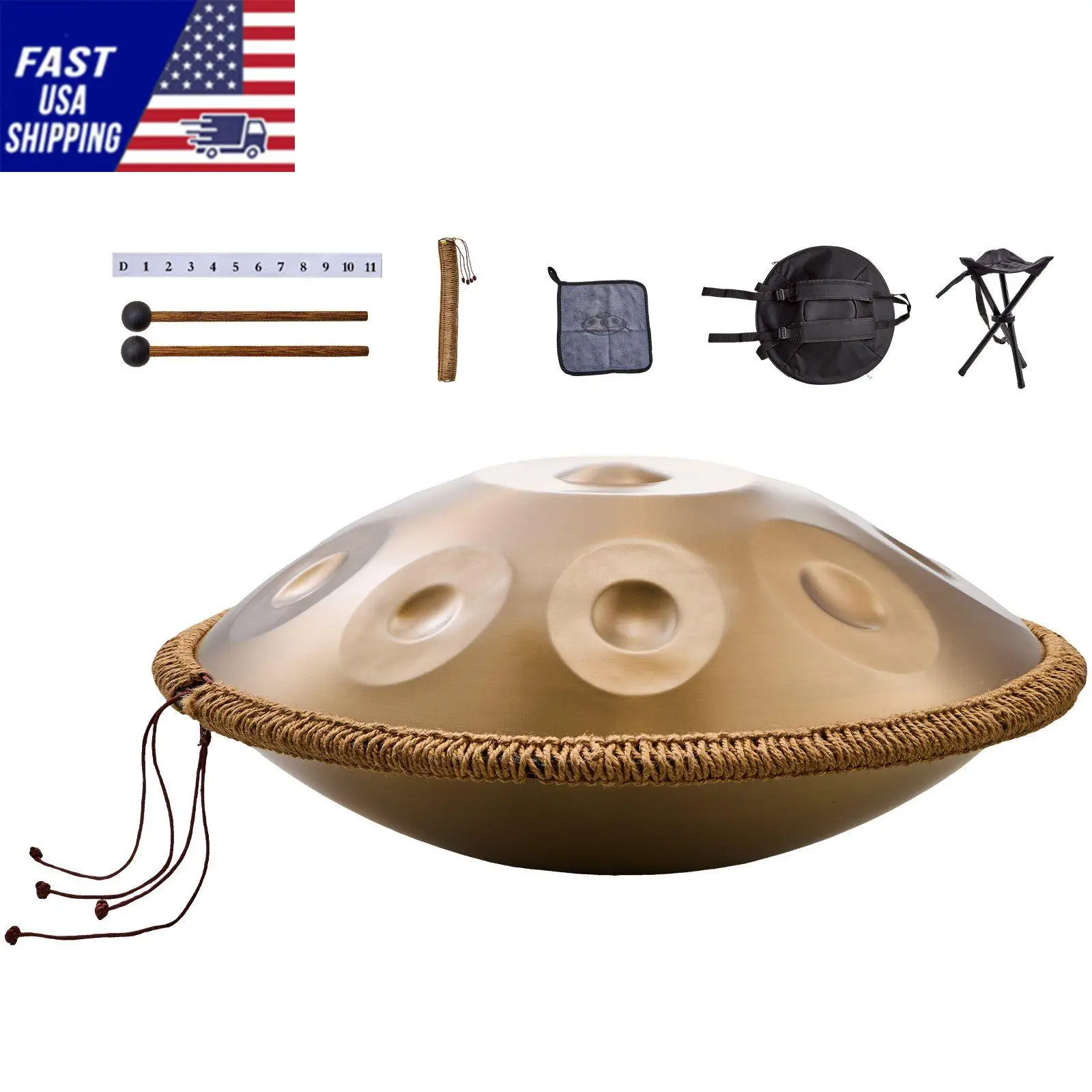 Handpan Drum 22 in 9 Notes D Minor Steel Hand Drum with Mallets for Adult