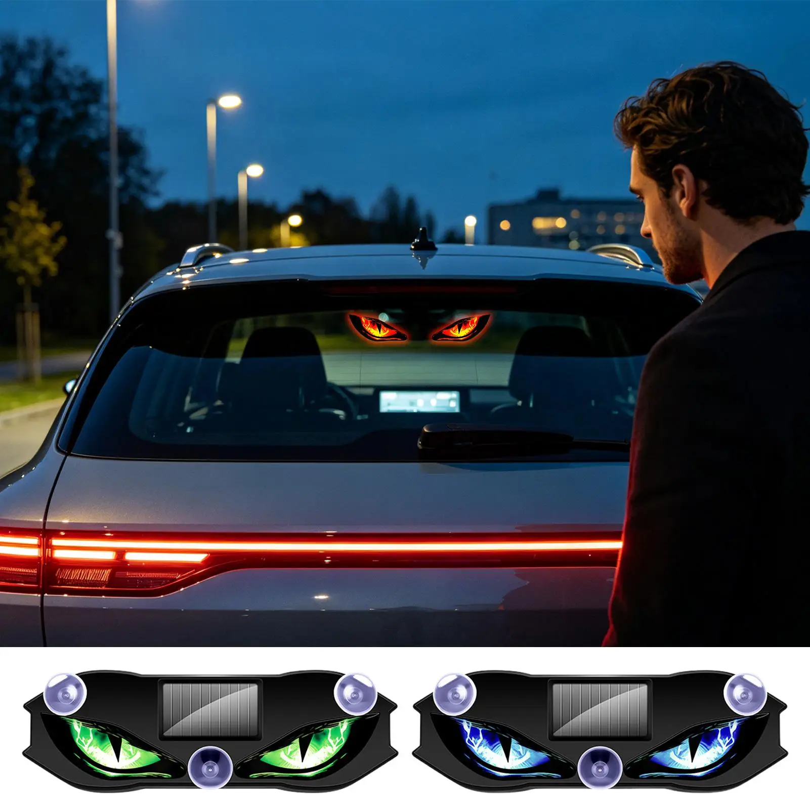 Universal Solar Power Car Creative DemonEye Light Cool Flashing Warning Light Dynamic Safety Vehicle Signal Lights Windshield