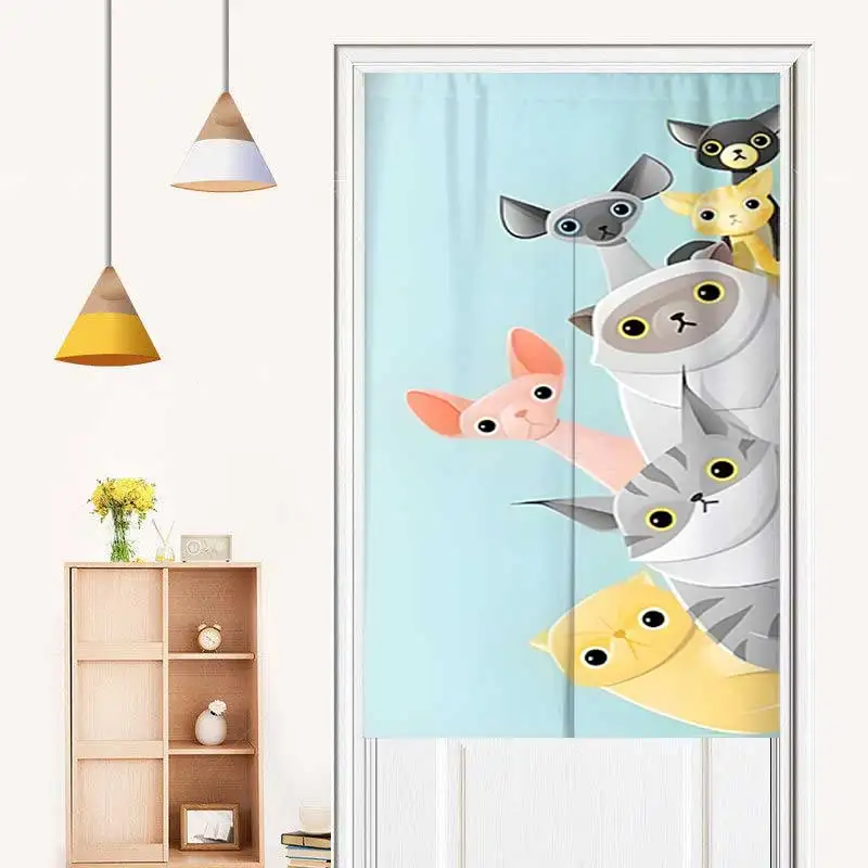 Cute Cartoon Door Curtain Peep Proof Partition Curtain Hole Free Bedroom Fabric Half Curtain Kitchen Customized Hanging Curtain