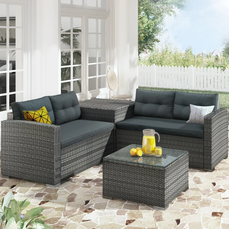 

Furniture Sofa Set with Large Storage Box for Pool Backyard Lawn