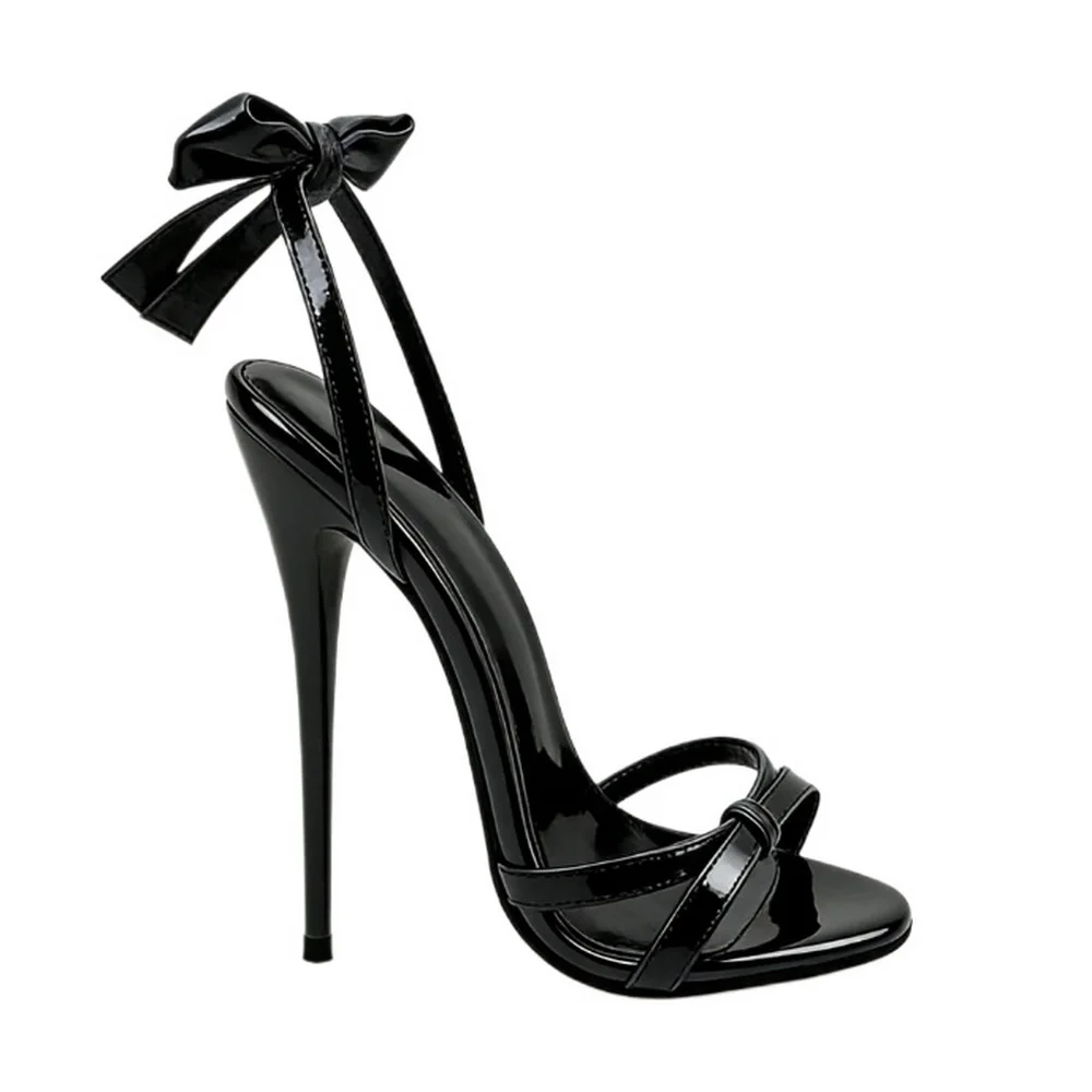 Back Bowtie 16cm High Heeled Sandals,Women Sexy Summer Shoes,Open Toe,Ankle Straps,Black,Blue,Gold,Silver,Pink,Custom Colors image 2