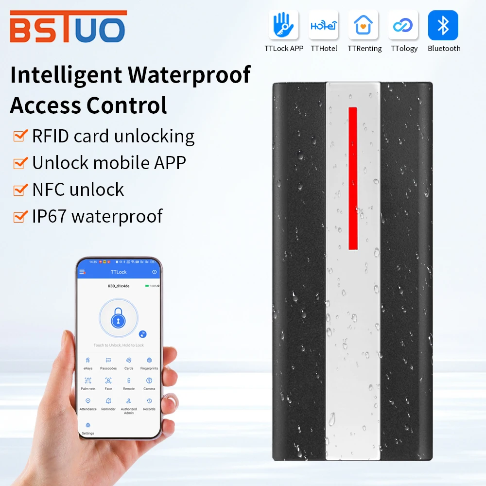 

Bluetooth IP67 Waterproof NFC Multi-Functional Access Control Device TTLOCK Enabled Wiegand 13.56MHz Card Reader High Security
