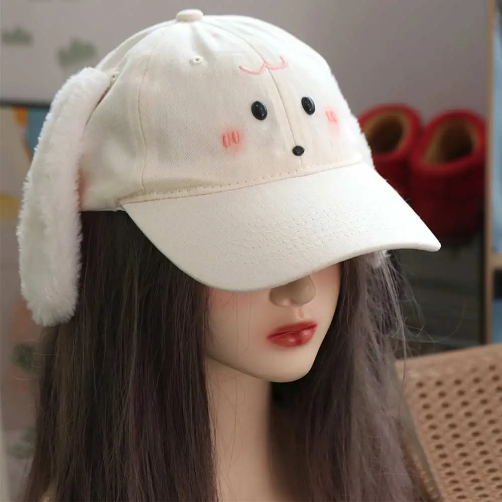 

Trendy Cute Baseball Cap Y2k Plaid Peaked Cap Versatile Plush Rabbit Ear Sunscreen Hat Girls