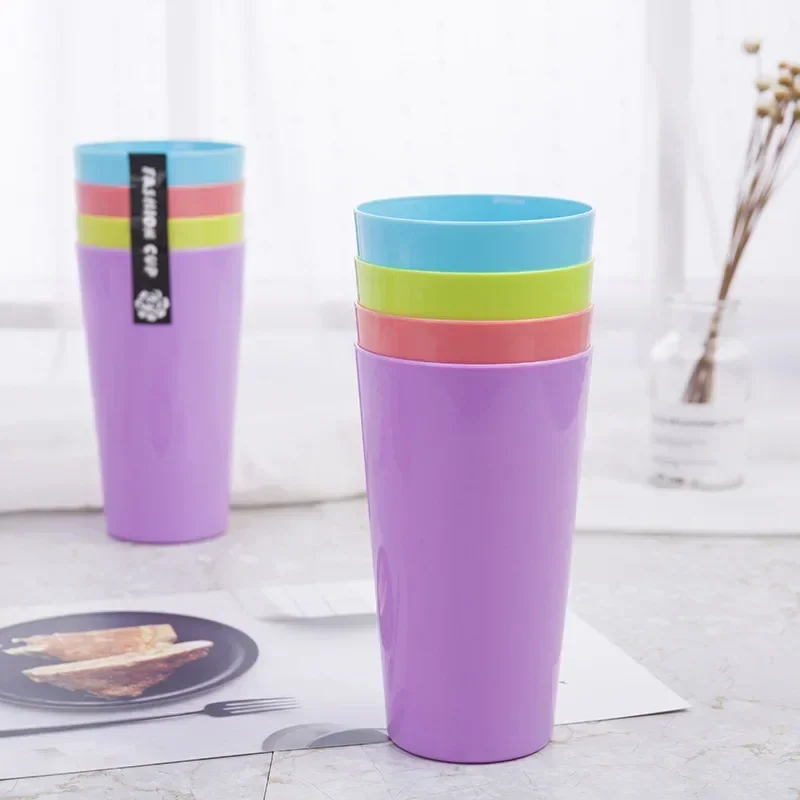 New Home Plastic Water Cup Juice Tea Cup Portable Brief Color Candy Thickened Washing Toothbrush Brushing Cup Party Drinkware