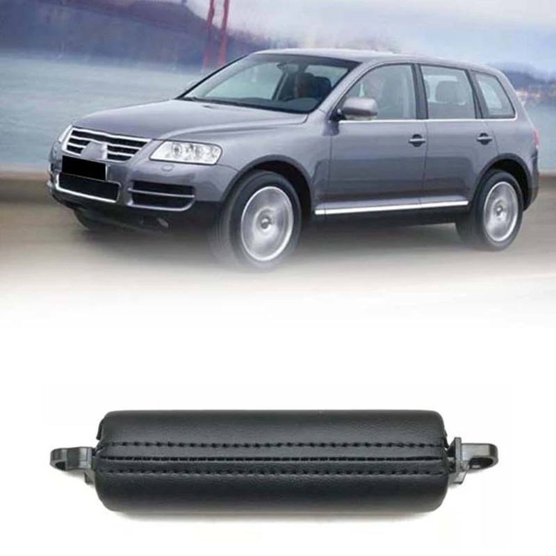 2PCS Car Front Door Handle Pull Trim PU Leather 7L6867161 For VW Touareg 2003-2010 Parts Side Door Handle Inner LHD RHD Black