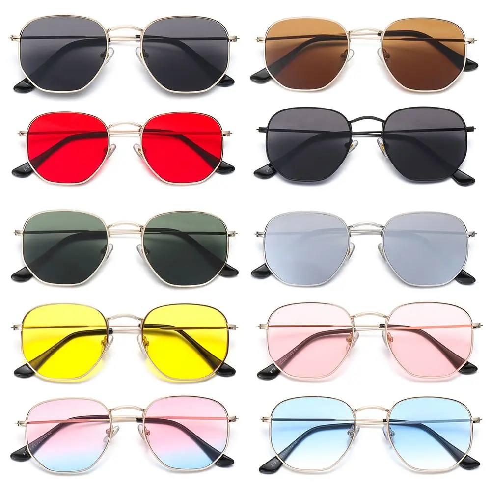 

Small Square Sunglasses for Men and Women Polygon Mirrored Lens Sun Glasses Driving Eyewear Fashion Metal Frame Glasses UV400