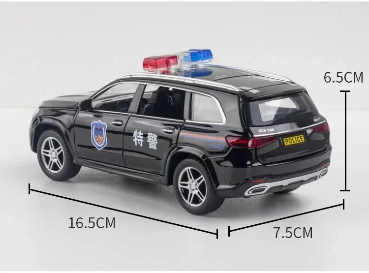 1:32 Mercedes Benz GLS580 Police Car Alloy Model Toy Car Sound Light Pull Back Off Road Diecasts Toys Vehicle For Kids A79