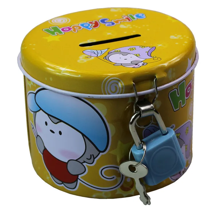 Clássico nostálgico Tin Money Box for Kids, Round Coin Bank, Desenhos animados, tigre, coelho, sereia, gestão de dinheiro Brinquedos, Criativos, Infância