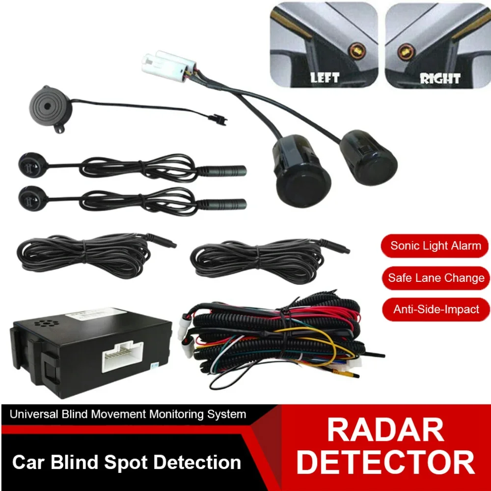 Universal Car Blind Spot Detection 12V BSD Warning Light Assist Lane Changing Parking Sensor Kit Ultrasonic Warning System
