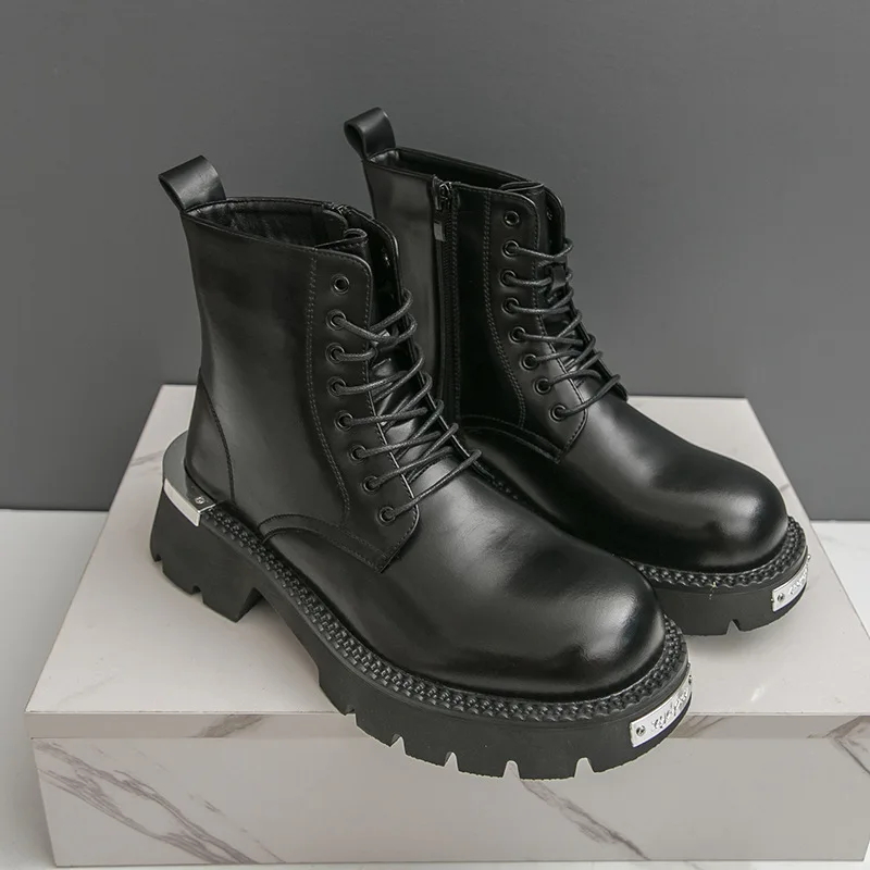 

Men's leather boots, plus-size leather shoes, fashionable high-top leather boots, trendy casual leather boots