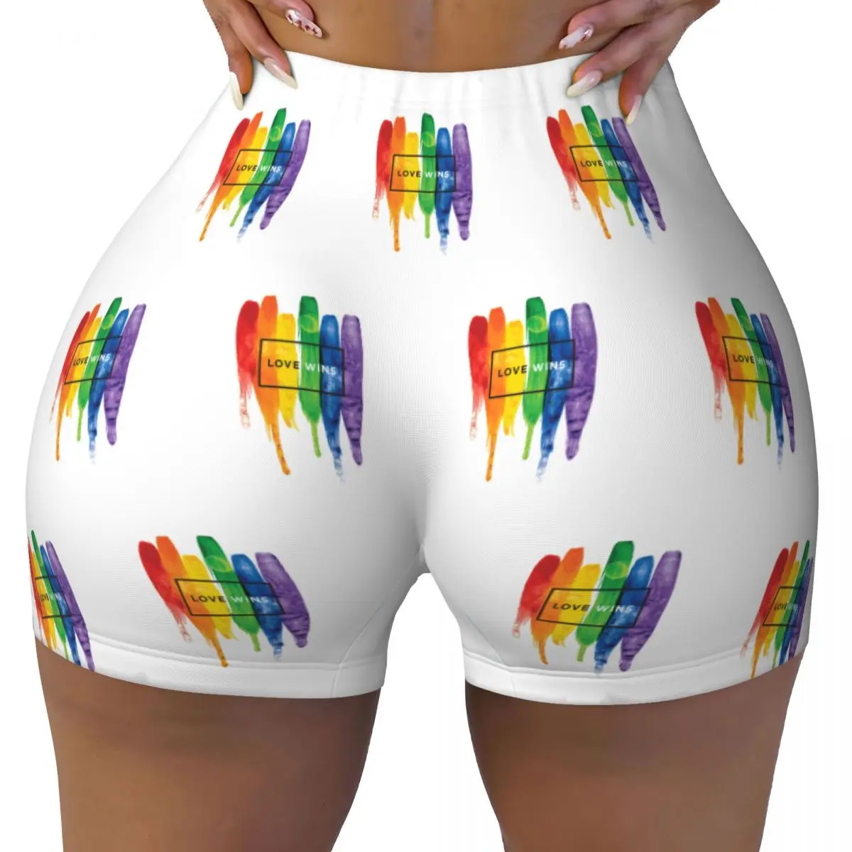 

Custom LGBT Love Wins Rainbow Paint GLBT Workout Biker Running Shorts Women Lesbian Gay Pride Gym Yoga Shorts