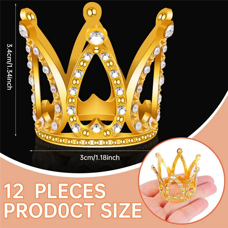Homeshopping 12 szt. Mini Korony na Tort, Złote i Srebrne Korony z Cyrkoniami na Tort, Dekoracje na Baby Shower i Urodziny