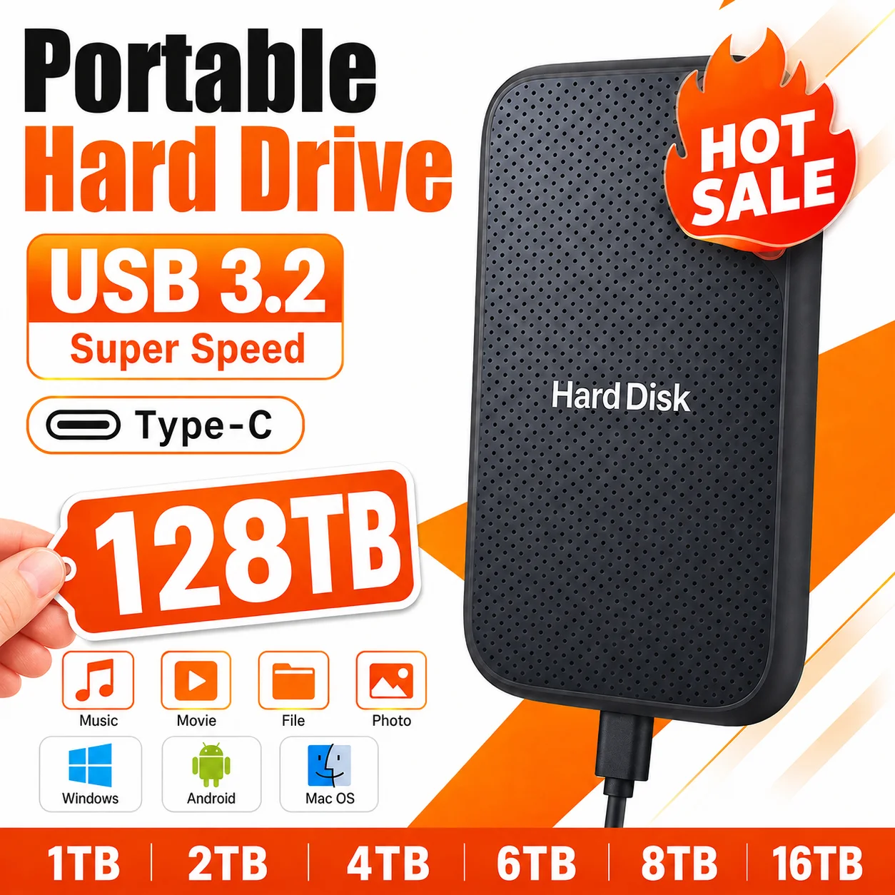 Multilanguage Notebooks Handy Portable External Hard Drive 1TB 2TB External Hard Disk Data ...