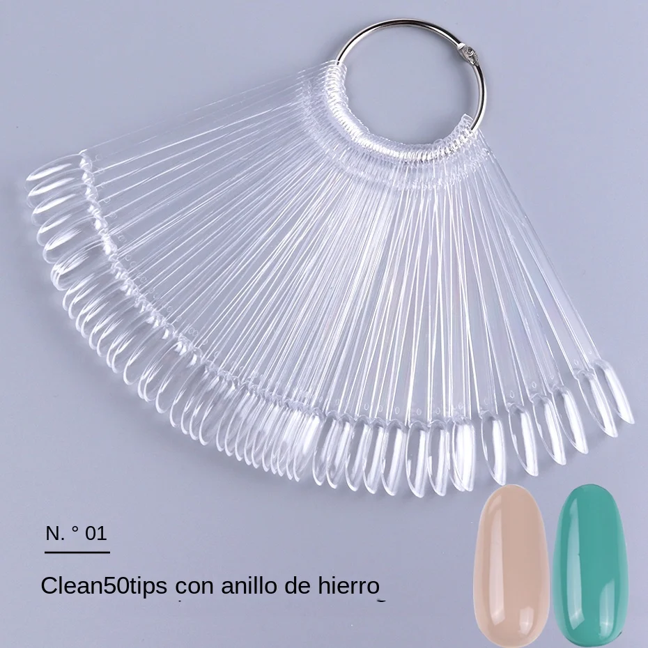 50pcs Tips de Exhibición para Uñas Falsas Transparentes Color Natural Tabla Oval Abanico Swatch de Gel Polish Paleta Práctica Herramientas de Manicura 6