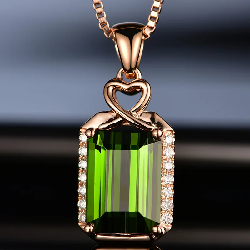 Colgante de piedras preciosas turquesas de imitación de Esmeralda de plata tailandesa, diamante rectangular, circonita verde brillante, corazón de amor hueco de alta pureza