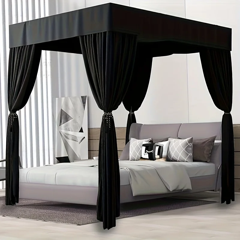 Canopy Bed Curtain for Girls, Large Size Canopy Curtains and Bed Curtains Home Decor Bed Canopy Curtains (Solid Black)