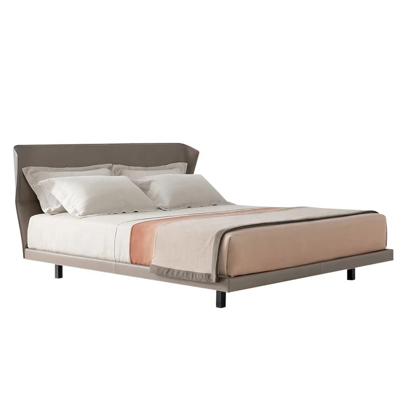 

Suspended modern simple leather bed household villa solid wood double suspended bed