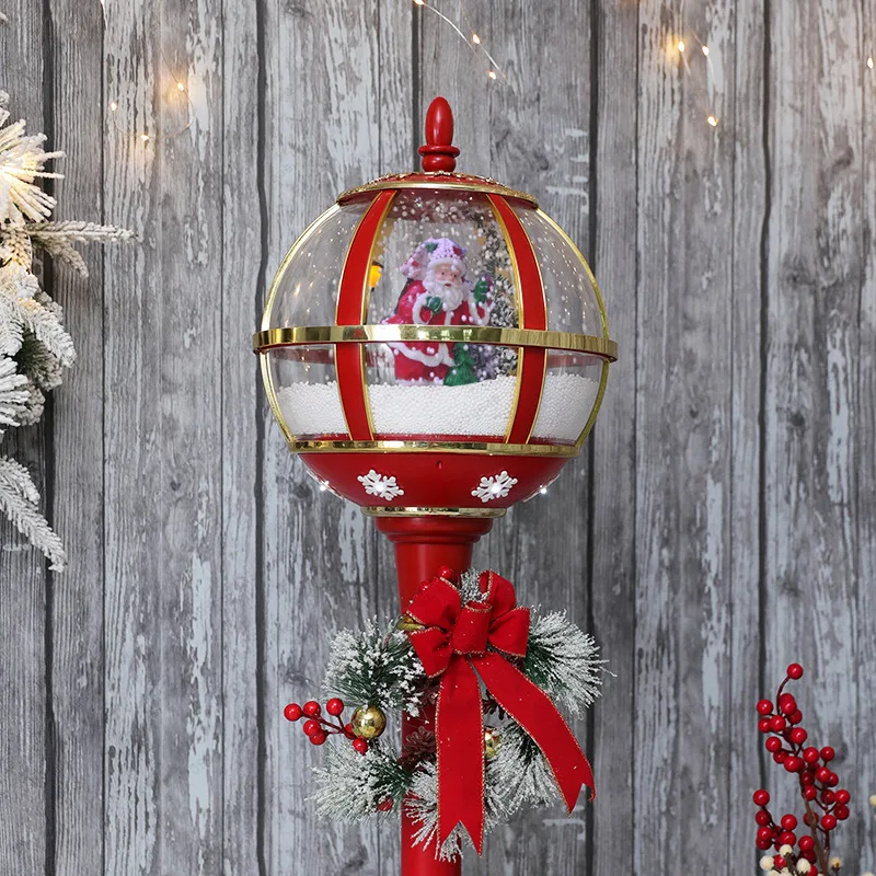 Western Style Christmas Decoration, Musical Lamp Post with Falling Snow Effect, Creates Magical Winter Scene for Home & Hotel