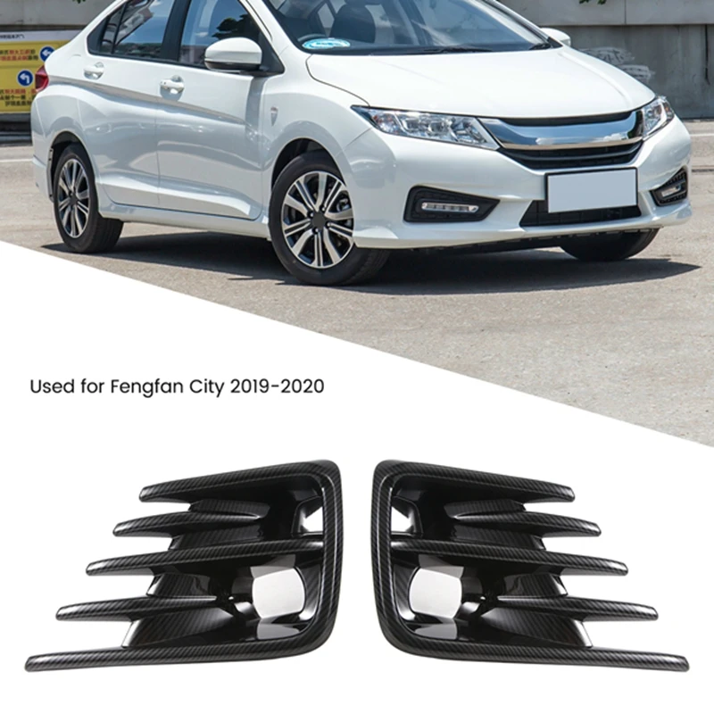 Pair For Honda City 2019 2020 Carbon Fiber Front Bumper Fog Light Lamp Cover Bezels Car Accessories