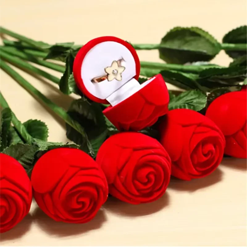 

1/3/5pcs-Flocked Rose Ring Box Long Root Rose Earring Ring Storage Box High-end Gift Box Engagement Ring Storage Box