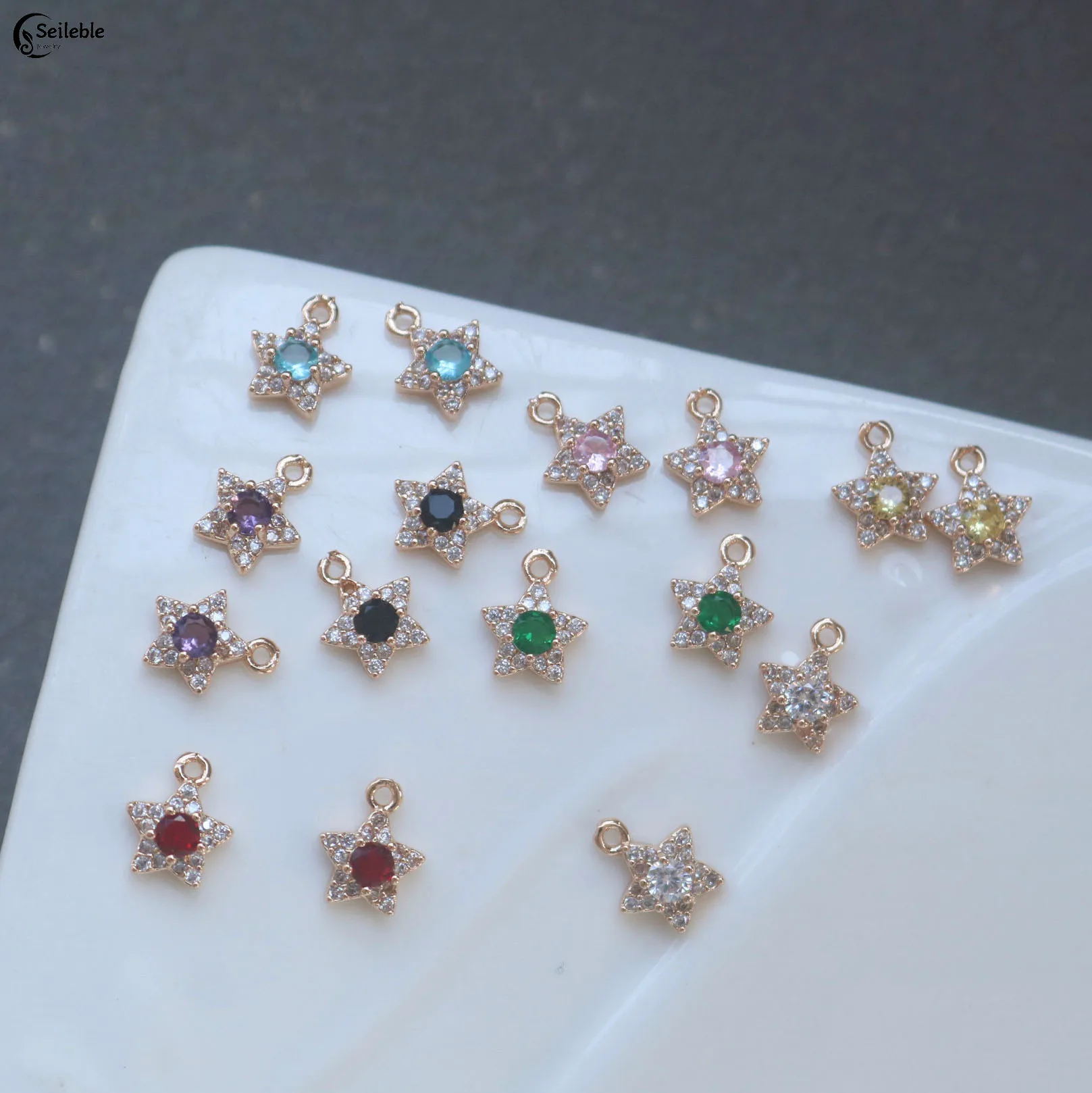 20pcs/ Bag New copper plated 18k gold micro inlaid zircon small pentagram pendant DIY earrings necklace accessories