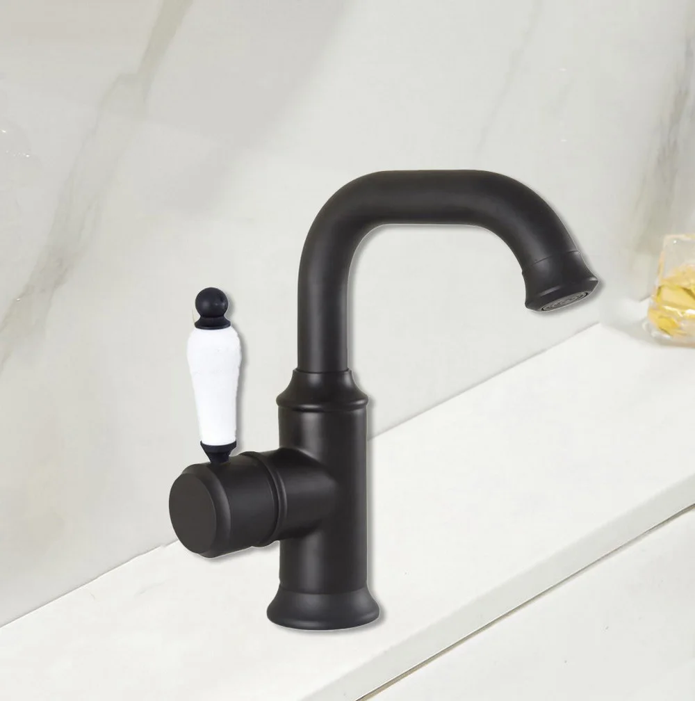 

Black Color Brass Single Ceramic Handle Kitchen Wet Bar Bathroom Vessel Sink Faucet Single Hole Swivel Spout Mixer Tap asf943