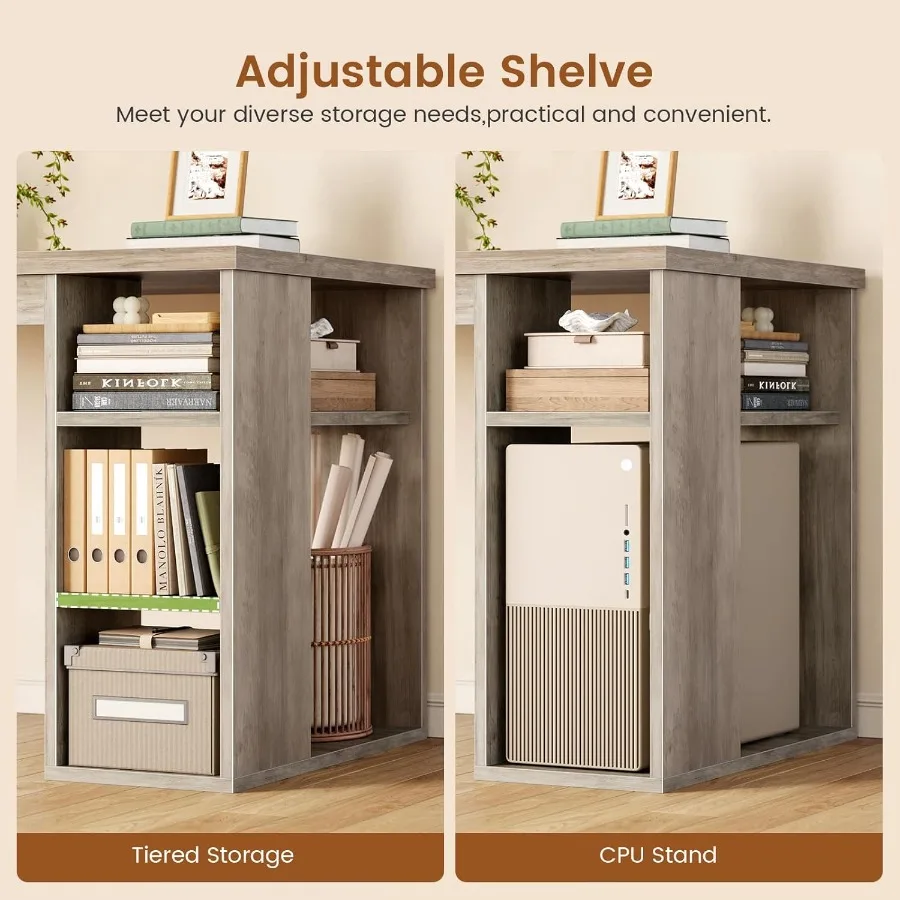 67 Scrivania da ufficio a forma di L con 3 cassetti e ripiani portaoggetti Scrivania angolare per computer con prese di corrente integrate per lavori remoti