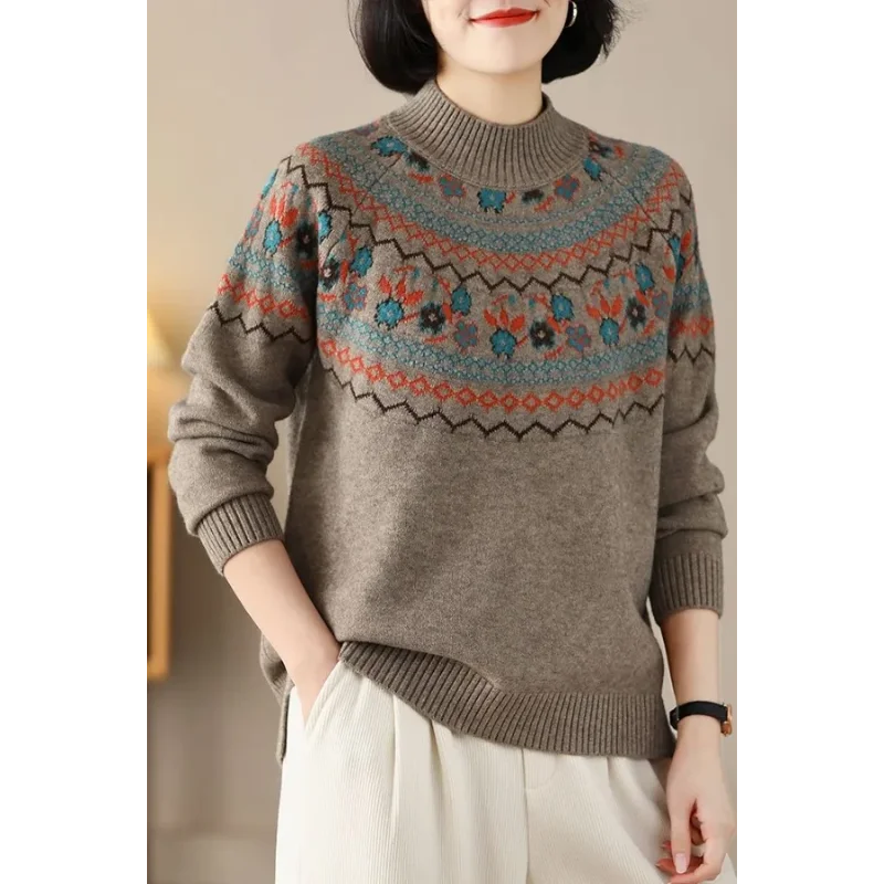 Winter Velvet Thickened Sweater 2025 New Casual Retro Loose Knitted Long-sleeved Top