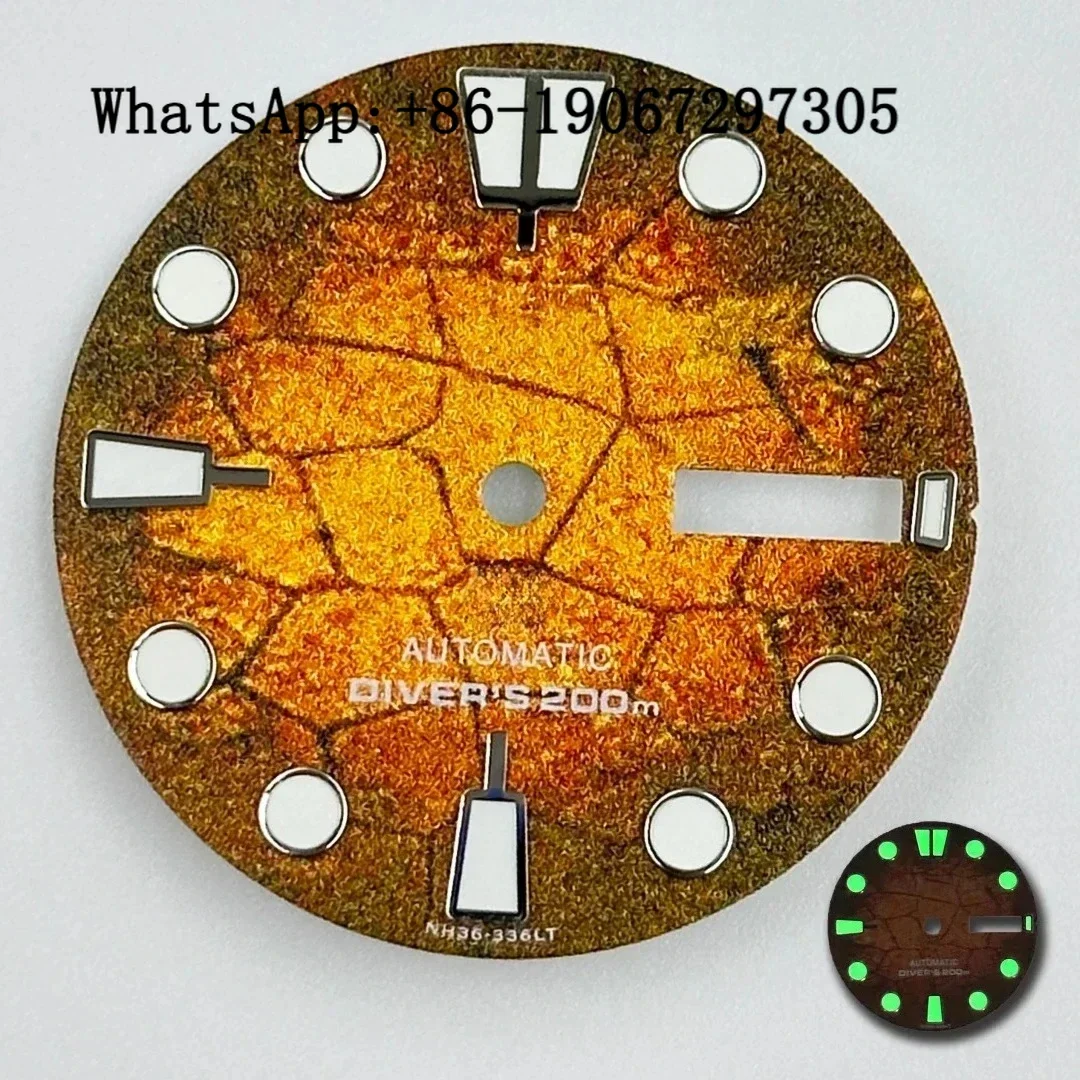 

Fashion Amber Texture Sports Diving Watch Dial Suitable for NH35/36 Automatic Movement Green lume NH35 Case Mod Parts