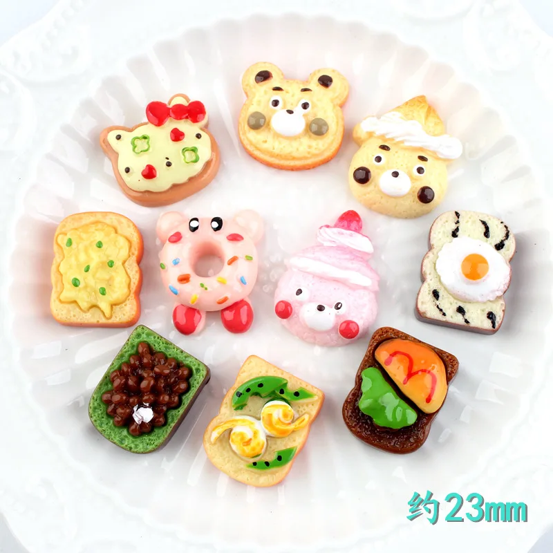 10Pcs Cartoon Bear Bread Donuts Flat back Resin Cabochon Fake Food Scrapbooking Accessories DIY Embellishment Decoration Craft