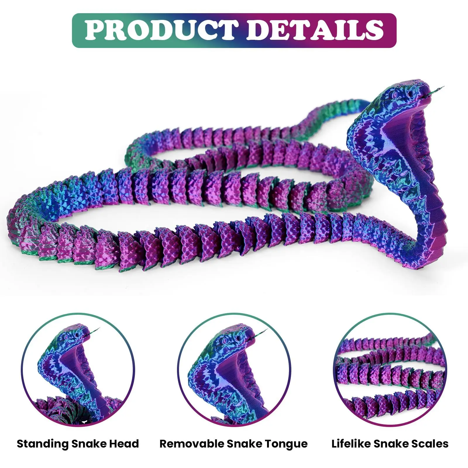 3D Printed Snake Fidget Toy Crystal Dragon Executive for Desk Office Decor Flexible Joints Perfect Gift for Autism ADHD