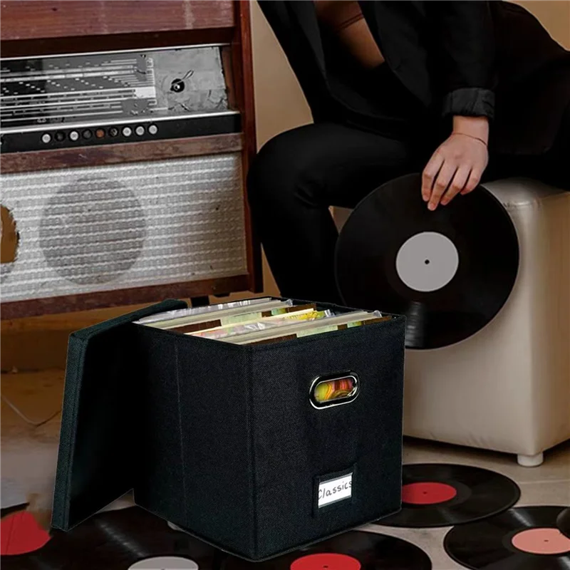 

A70P 4 шт. 12-дюймовый ящик для хранения виниловых пластинок с крышками и ручками, практичный органайзер для пластинок LP, коробки для более 50 шт. пластинок