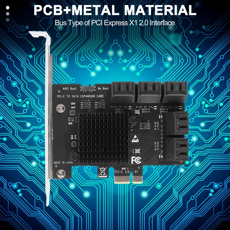 10 Port SATA 3.0 To Pcie X1 Expansion Card PCI Express SATA Adapter SATA3 6G Converter With Heatsink For Windows