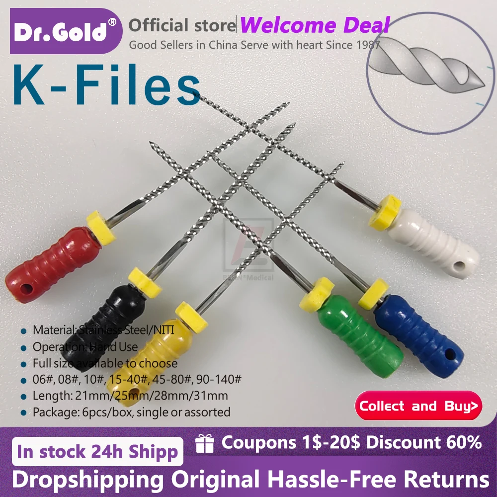 

10Packs/Box Dental Stainless Steel K Files 21mm/25mm Denspay 15-40# Hand Use Endodontic Root Cannal K Files Dentistry Instrument