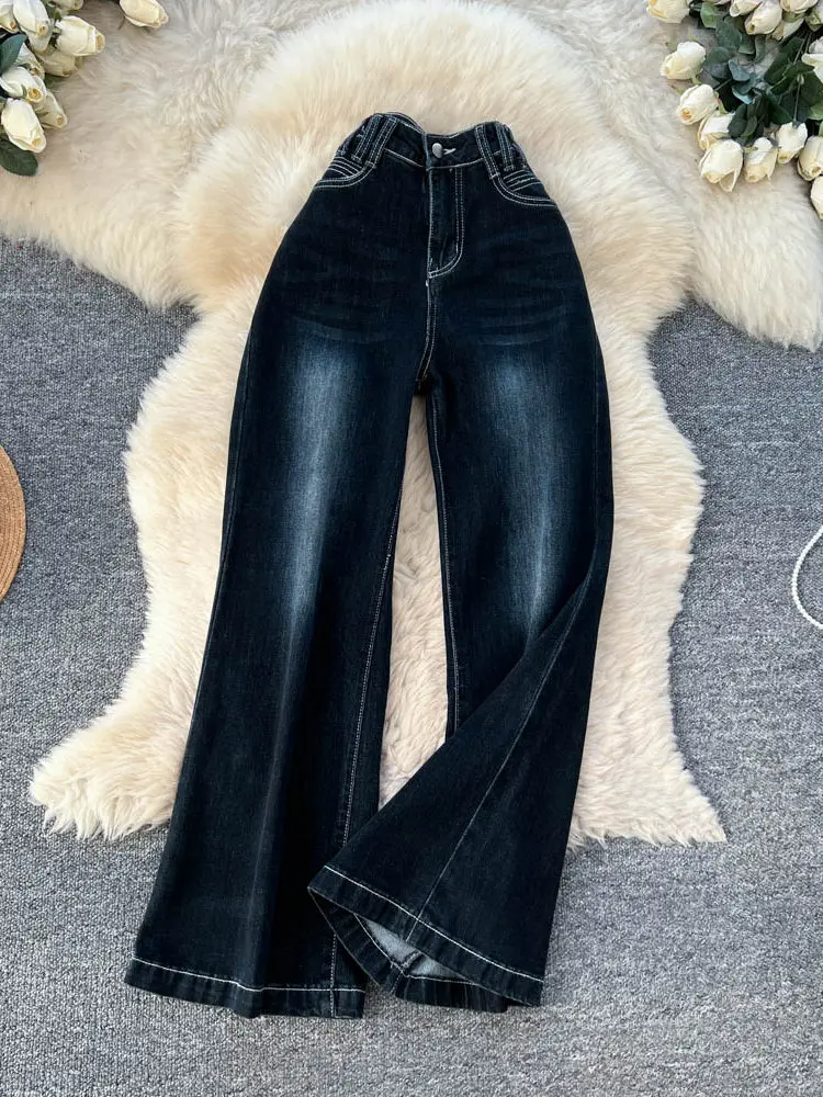 

American style retro high waisted wide leg casual jeans women in spring 2026 new loose versatile dark straight leg pants