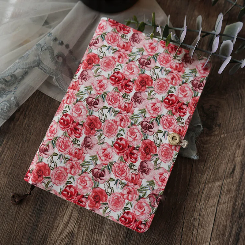 Cotton Red Rose Journal Notebook Loose Leaf A5 / A6 Binder Notebook Diary Cover Artist Moterm Ring Planners Notepad Girl Gifts