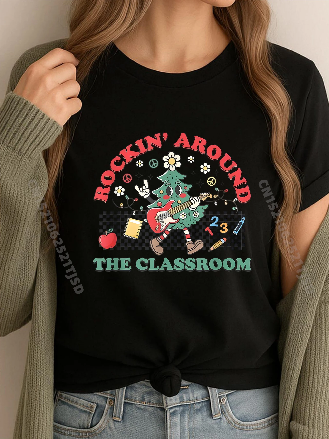 

Рокин вокруг классного учителя, студенческая рождественская елка, футболки с рисунком XS, осенняя мужская дизайнерская одежда, мужские топы, футболки