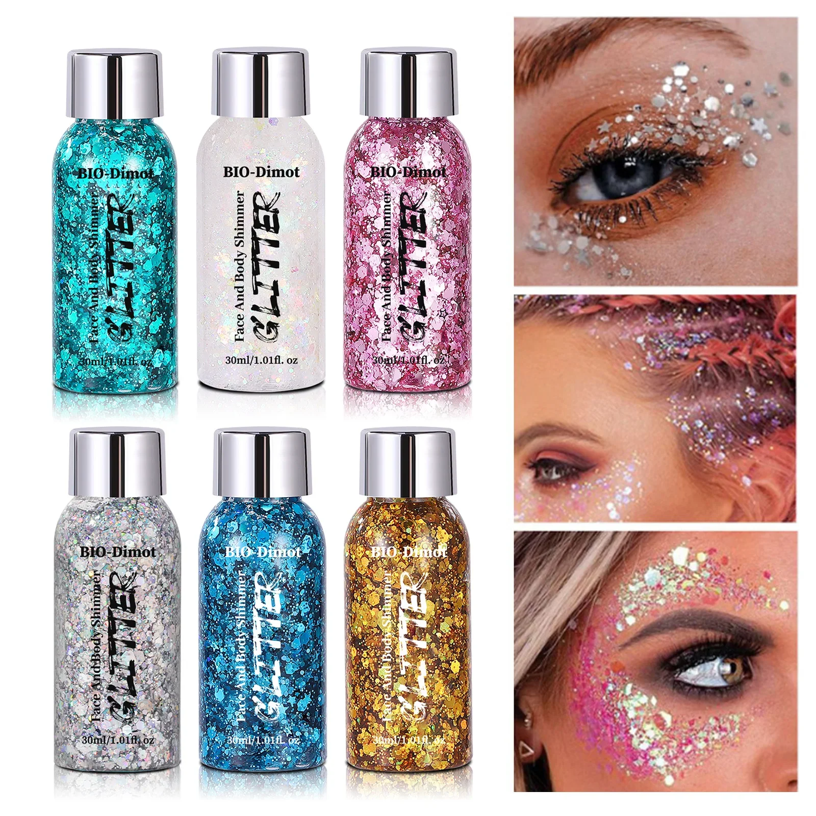 Glitzer-Gel, Körper- und Gesichtsschimmer-Gel, langanhaltendes Glitzer-Make-up, ungiftig und hautfreundlich, einfach anzubringen und zu entfernen