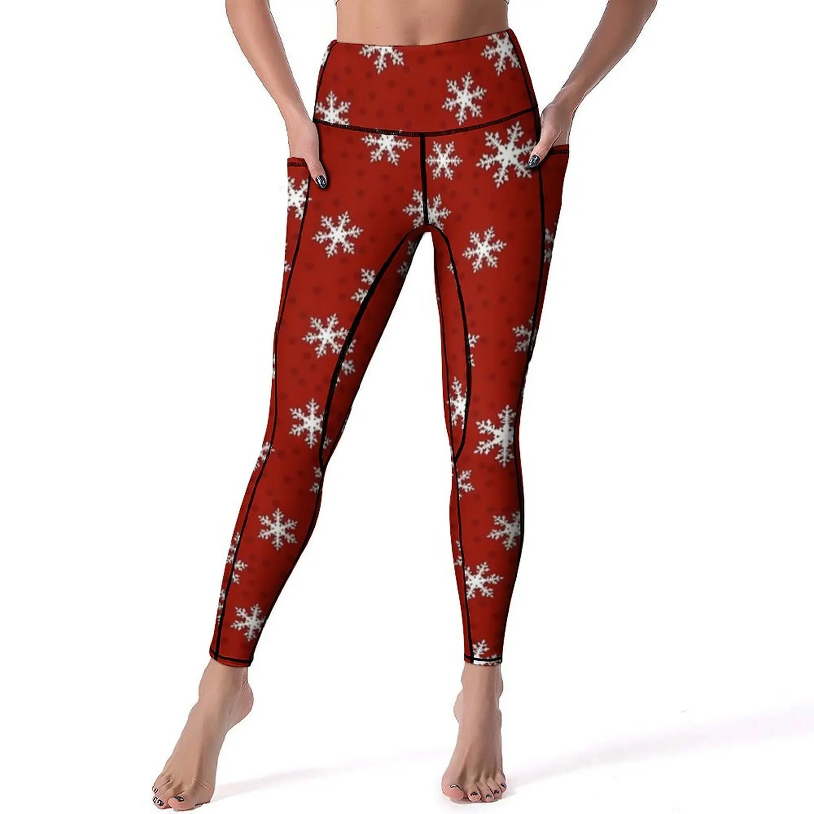 Celana Yoga Merry Natal Legging desain merah kepingan salju seksi legging Gym pinggang tinggi ketat olahraga melar antik wanita