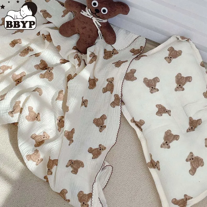 Cartoon Bear Double Cotton Yarn Hug Quilt Baby Cotton Blanket Summer Air Conditioning Breathable Blanket Lunch Break