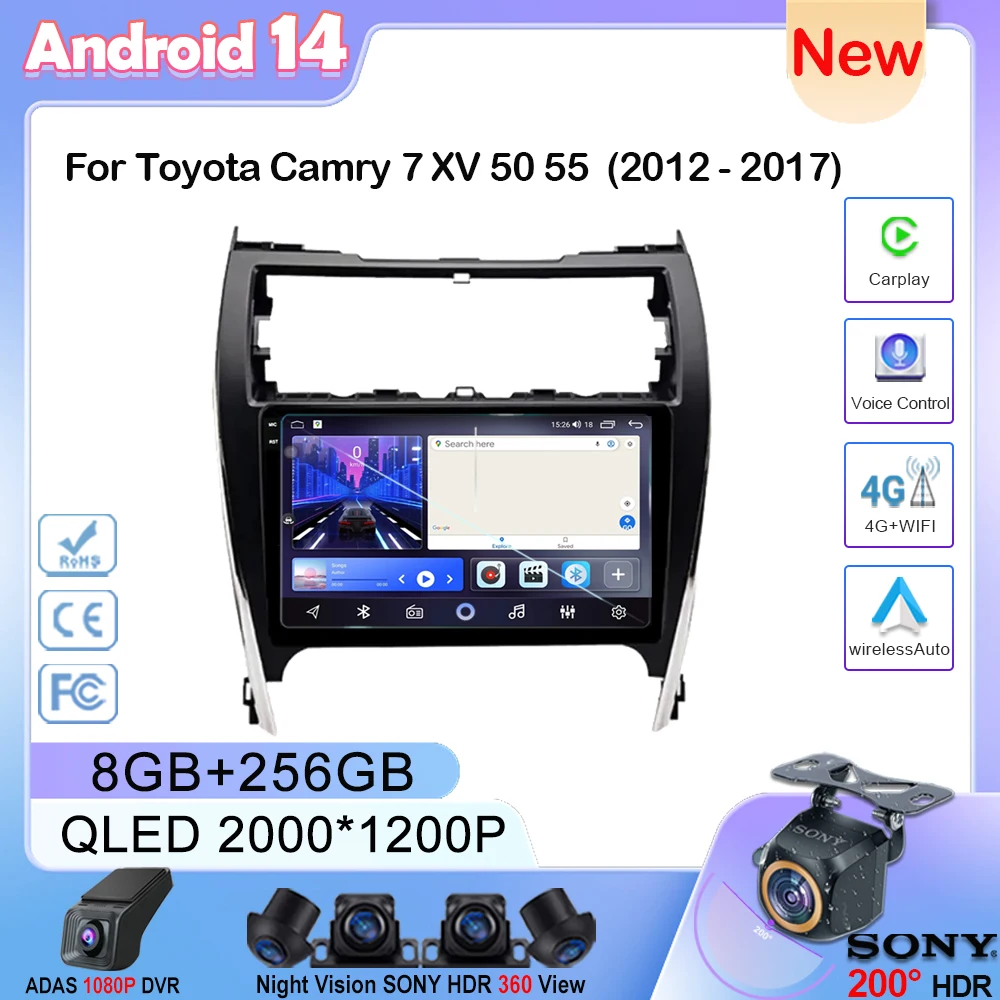 

Android 14 For Toyota Camry 7 XV 50 55 2012 2013 2014-2015 2016 2017 Multimedia Carplay Car Player Navigation Screen GPS Radio