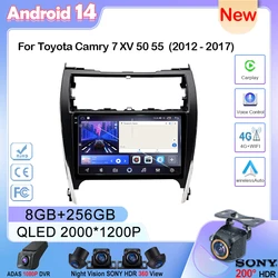 Lecteur de voiture Carplay Android 14, écran de navigation, radio GPS, limitation, Toyota Camry 7, XV 50, 55, 2012, 2013, 2014, 2015, 2016, 2017