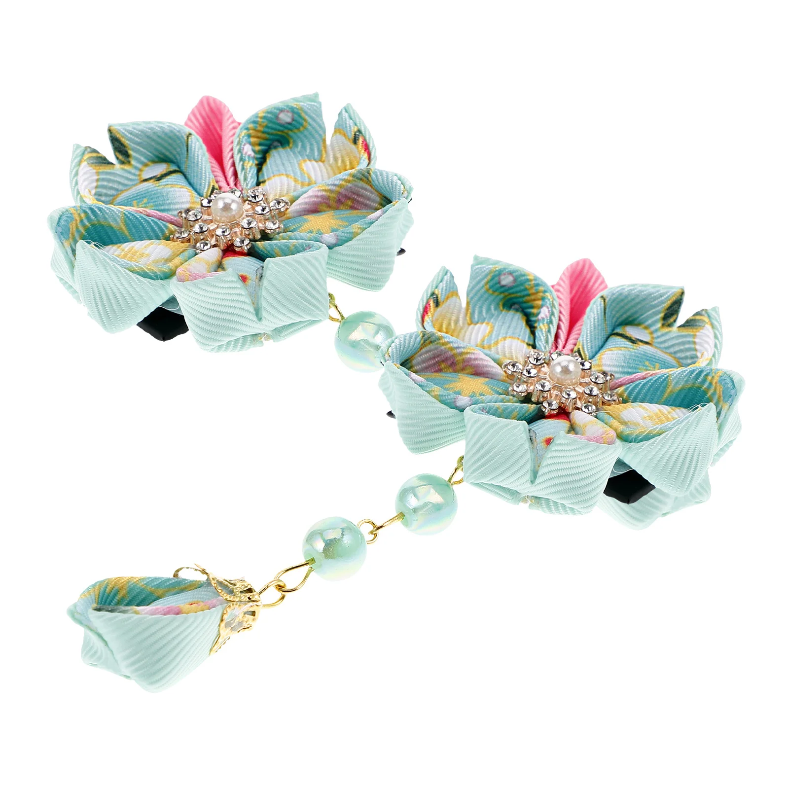 

2Pcs Japanese Kimono Flower Hair Clips Light Green Tassels Traditional Elegance for Girls Hanfu Cosplay Cultural Festivals